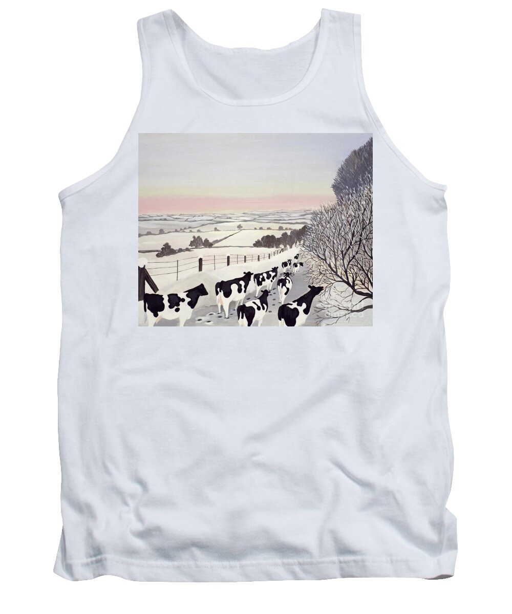 Fence Tank Top featuring the painting Friesians in Winter by Maggie Rowe