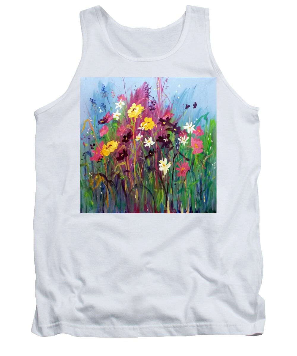 Flower Tank Top featuring the painting Garden Party by Terri Einer