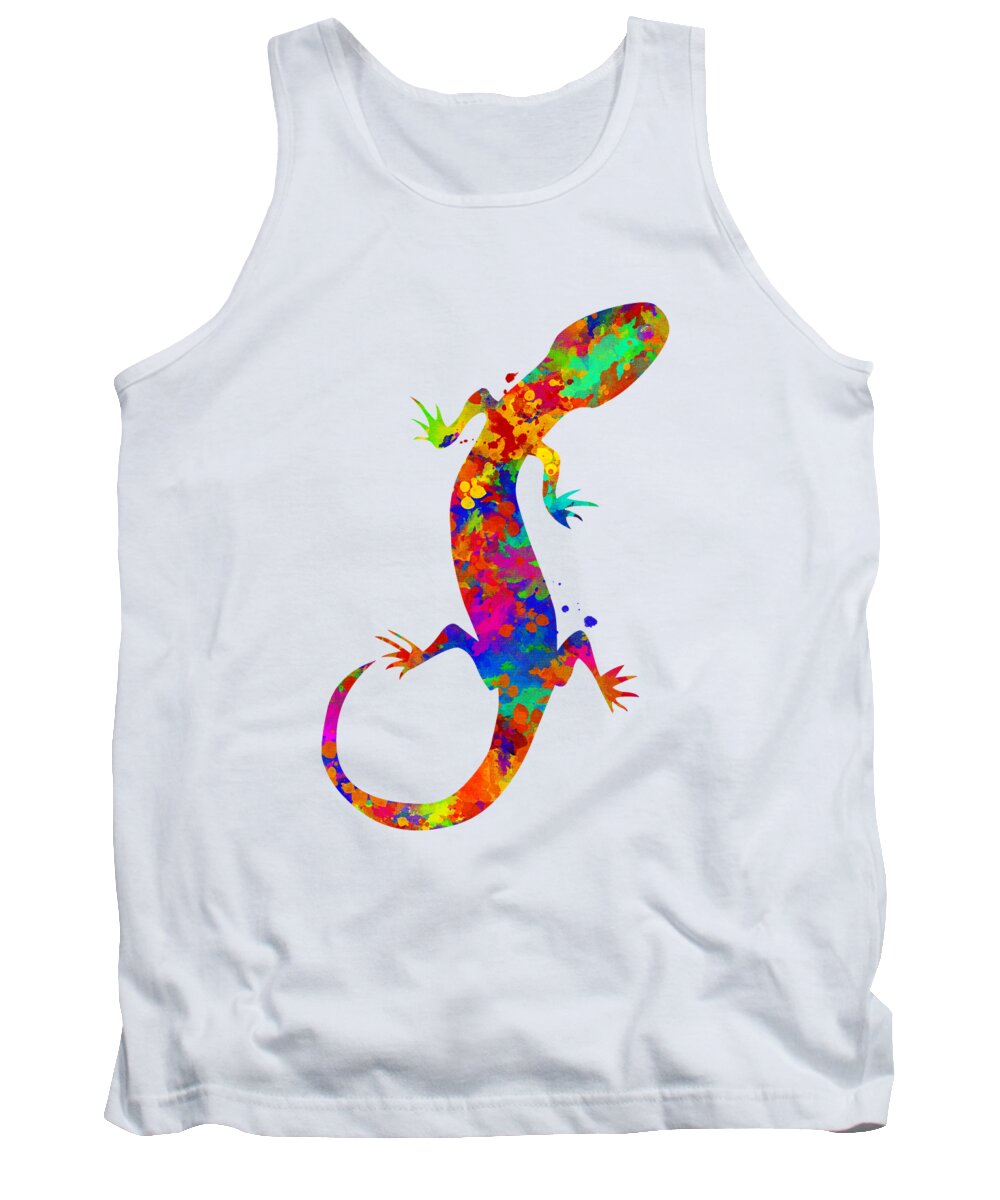 Gecko Tank Top featuring the mixed media Gecko Watercolor Art by Christina Rollo
