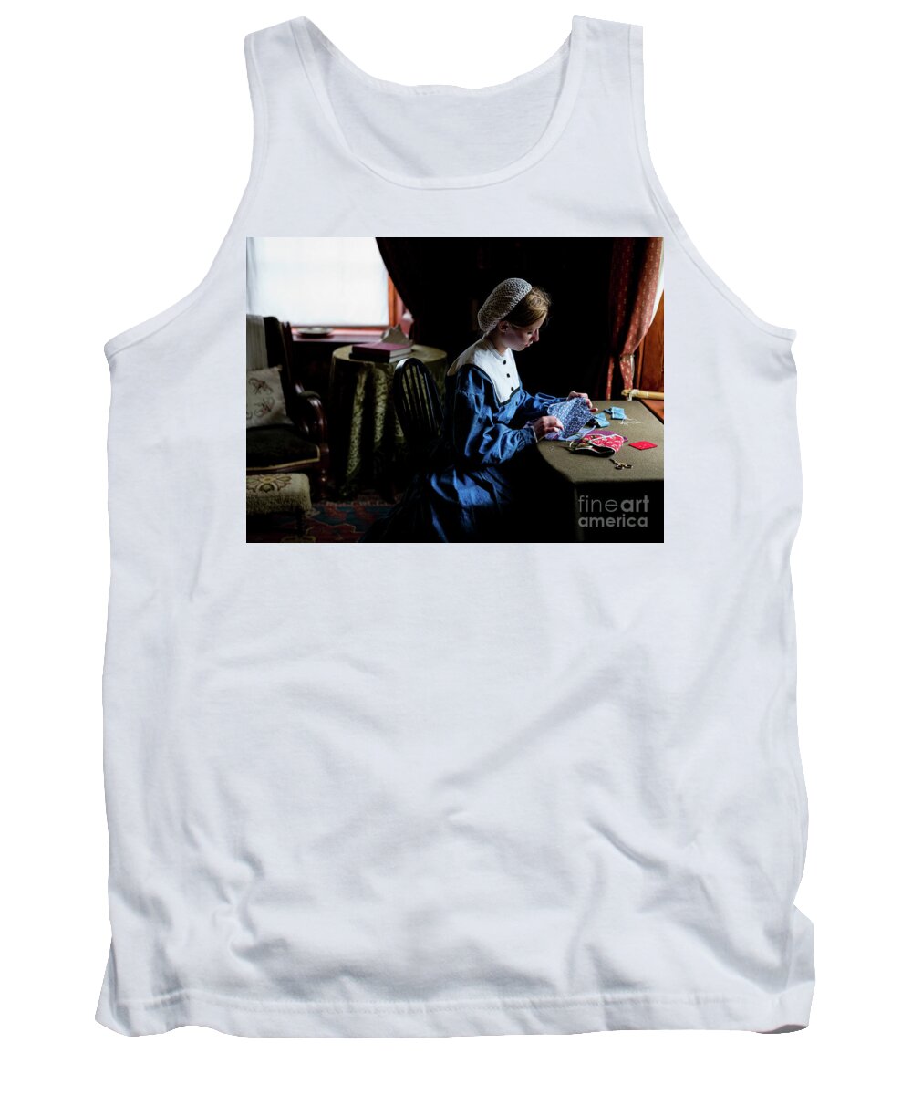Girl Sewing Tank Top featuring the photograph Girl Sewing by M G Whittingham
