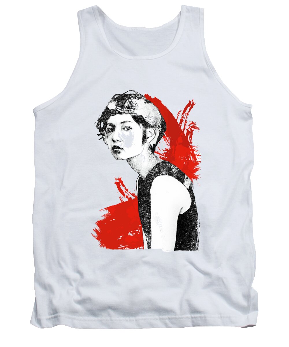 Portrait Red Black White Woman Tank Top featuring the digital art Glare by Katherine Smit
