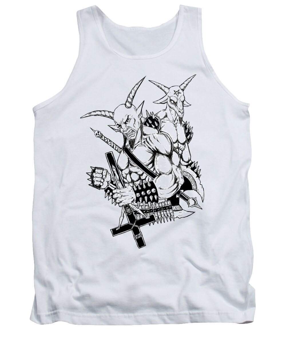 Baphomet Tank Top featuring the drawing Goatlord and Baphomet by Alaric Barca