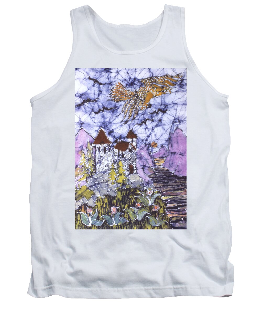 Eagle Tank Top featuring the tapestry - textile Golden Eagle Flies Above Castle by Carol Law Conklin