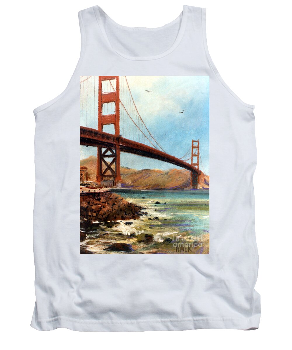 Golden Gate Bridge Tank Top featuring the painting Golden Gate Bridge Looking North by Donald Maier