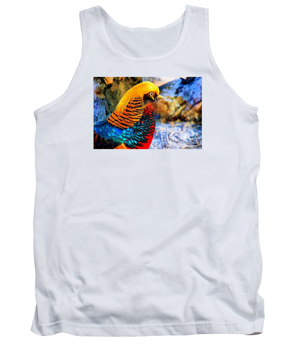 Golden Pheasant Tank Top featuring the digital art Golden Pheasant Painterly by Lilia S