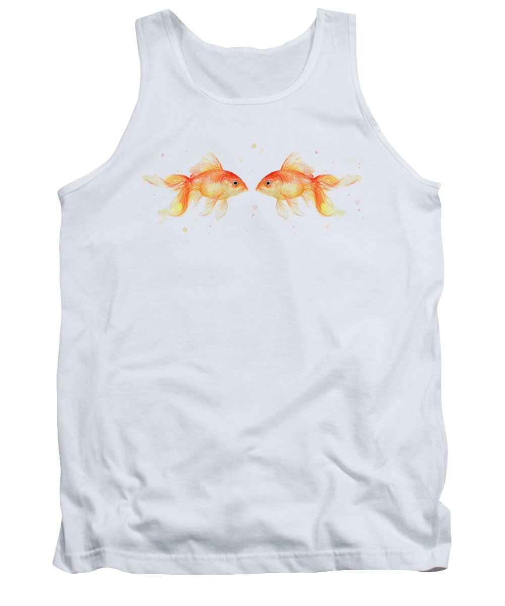 Gold Tank Top featuring the painting Goldfish love Watercolor by Olga Shvartsur