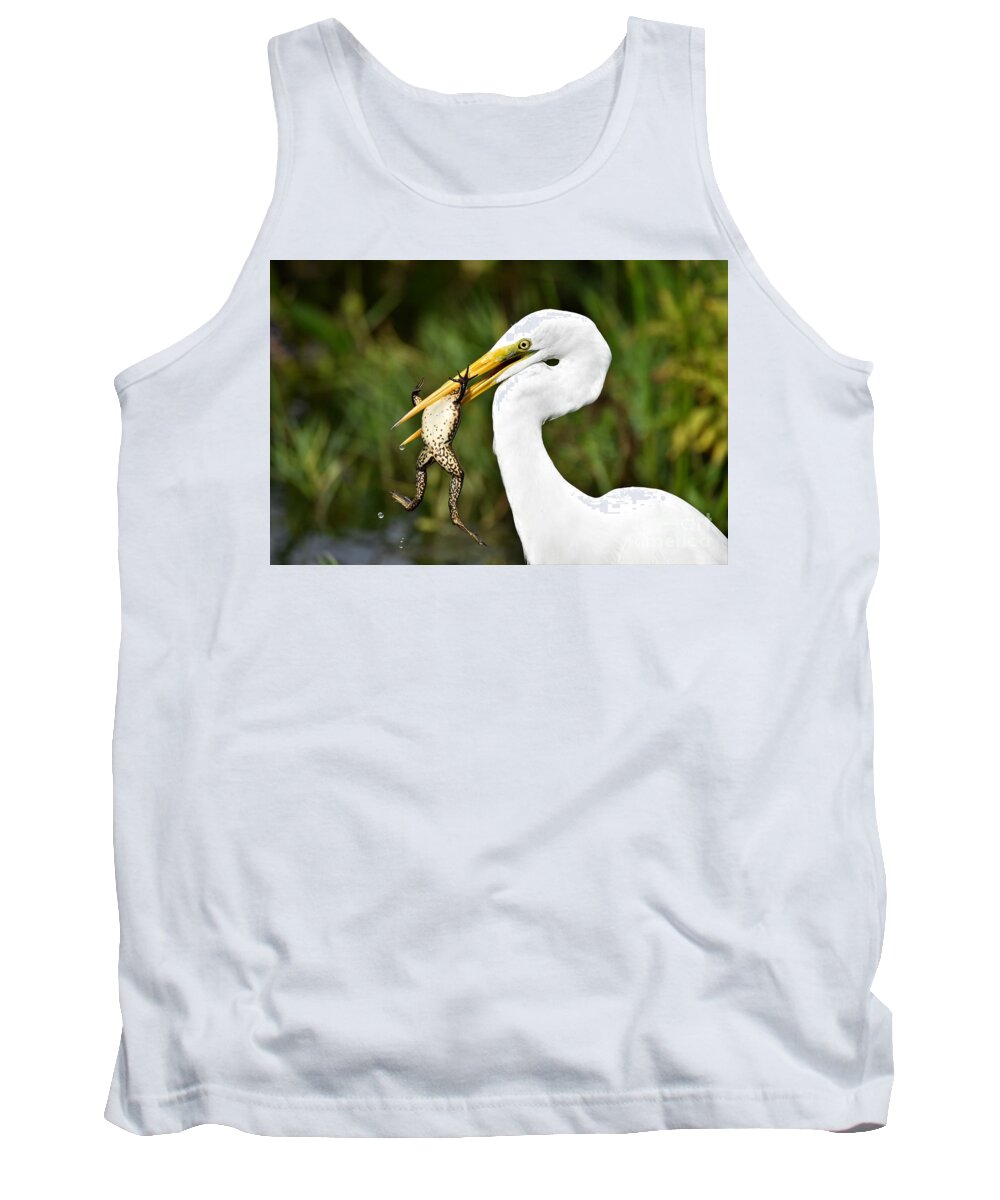 Great White Egret Tank Top featuring the photograph Great Egret With Frog by Julie Adair