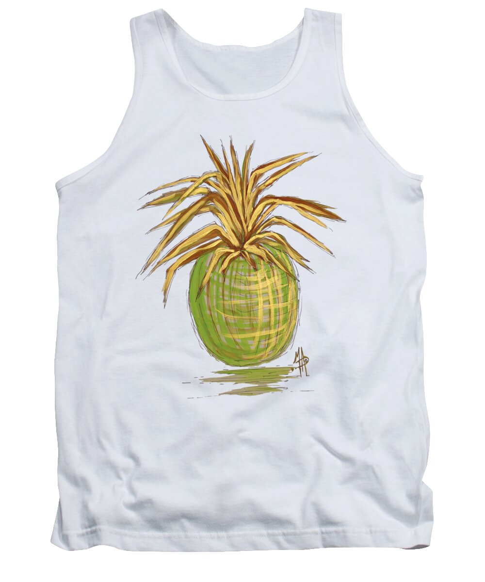 Pineapple Tank Top featuring the painting Green Gold Pineapple Painting Illustration Aroon Melane 2015 Collection by MADART by Megan Aroon
