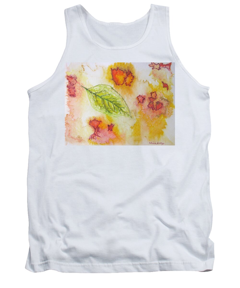 Nature Tank Top featuring the painting Green Leaf of Fall by Patricia Arroyo