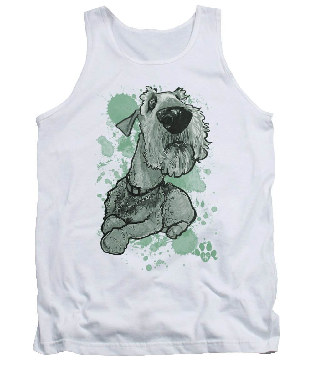 Airedale Terrier Tank Top featuring the drawing Green Paint Splatter Airedale Terrier by Canine Caricatures By John LaFree