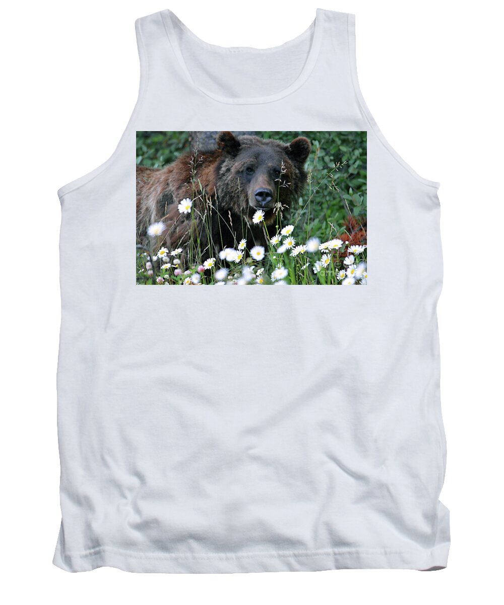Deanna Cagle Tank Top featuring the photograph Grizzly in Daisies by Deanna Cagle