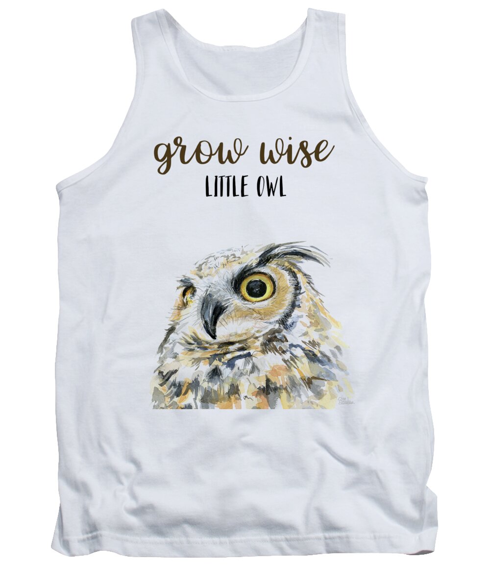 Grow Wise Little Owl Tank Top featuring the painting Grow Wise Little Owl by Olga Shvartsur