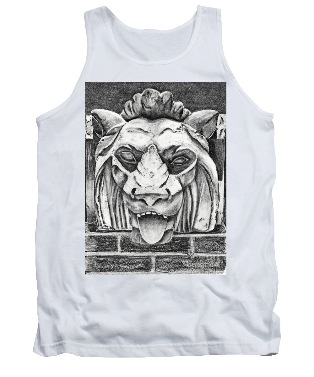 Lion Tank Top featuring the drawing Guardian Lion by Terri Mills