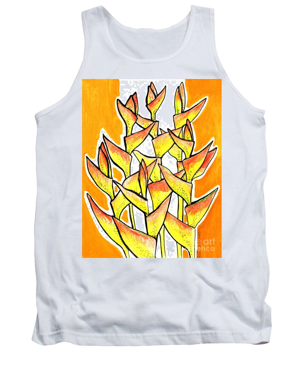 Heliconia Rostrata Tank Top featuring the drawing Heliconia Rostrata / Lobster Claw by Julia Khoroshikh