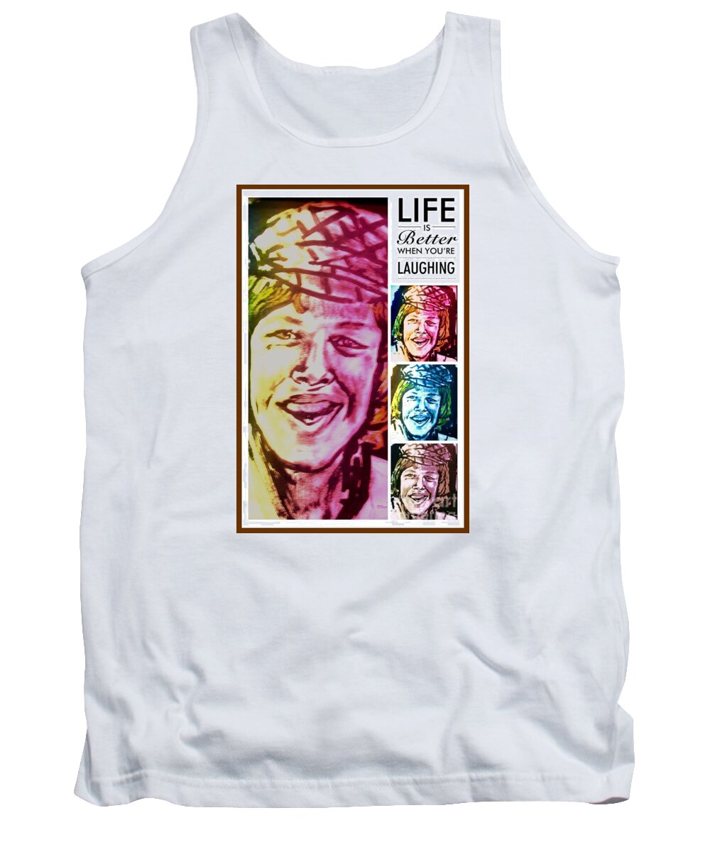 Herman's Hermits Tank Top featuring the drawing Herman's Smile by Joan-Violet Stretch