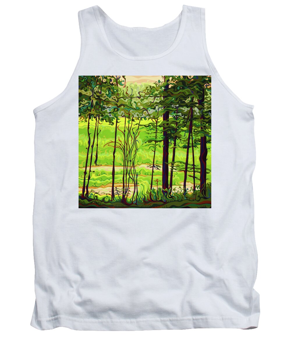 Tree Tank Top featuring the painting Hidden Beyond the Green by Amy Ferrari