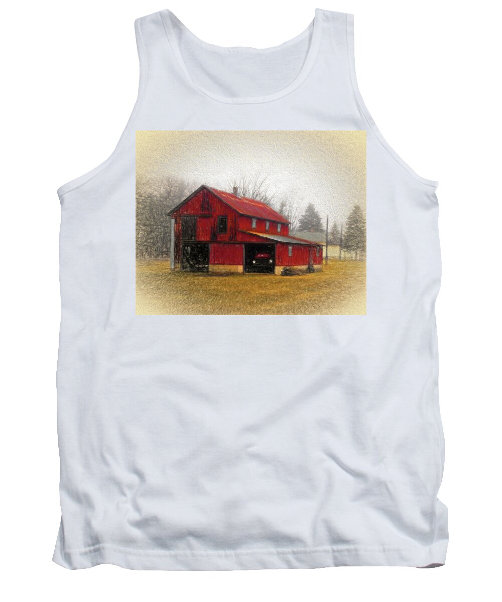 Red Barn Tank Top featuring the digital art Hide Away by Leslie Montgomery