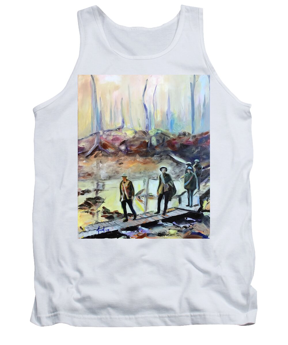 Ww1 Tank Top featuring the painting Highway to Hell 1917 Chateau Wood near Ypres, Flanders by Josef Kelly