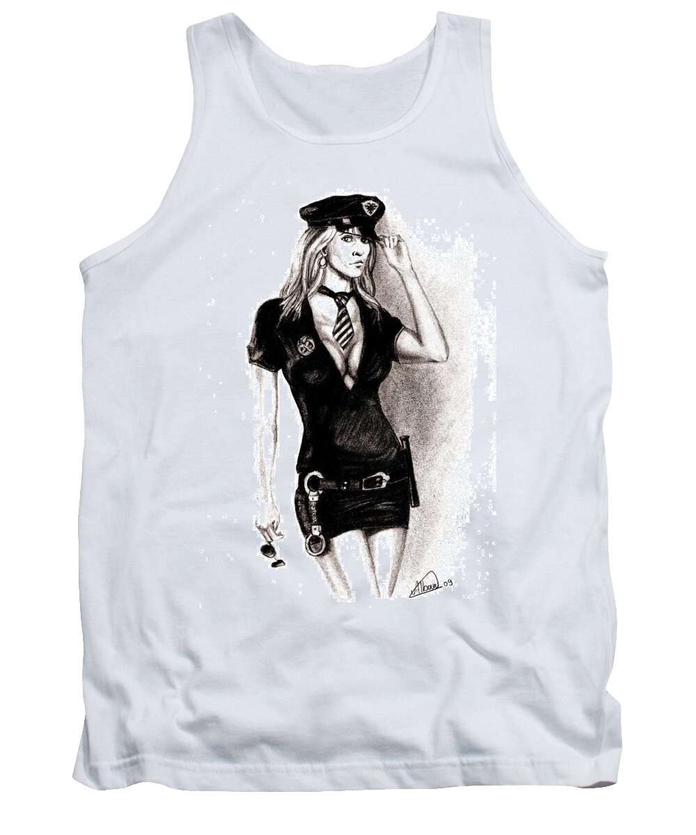 Police Tank Top featuring the drawing hot Police unifome by Alban Dizdari