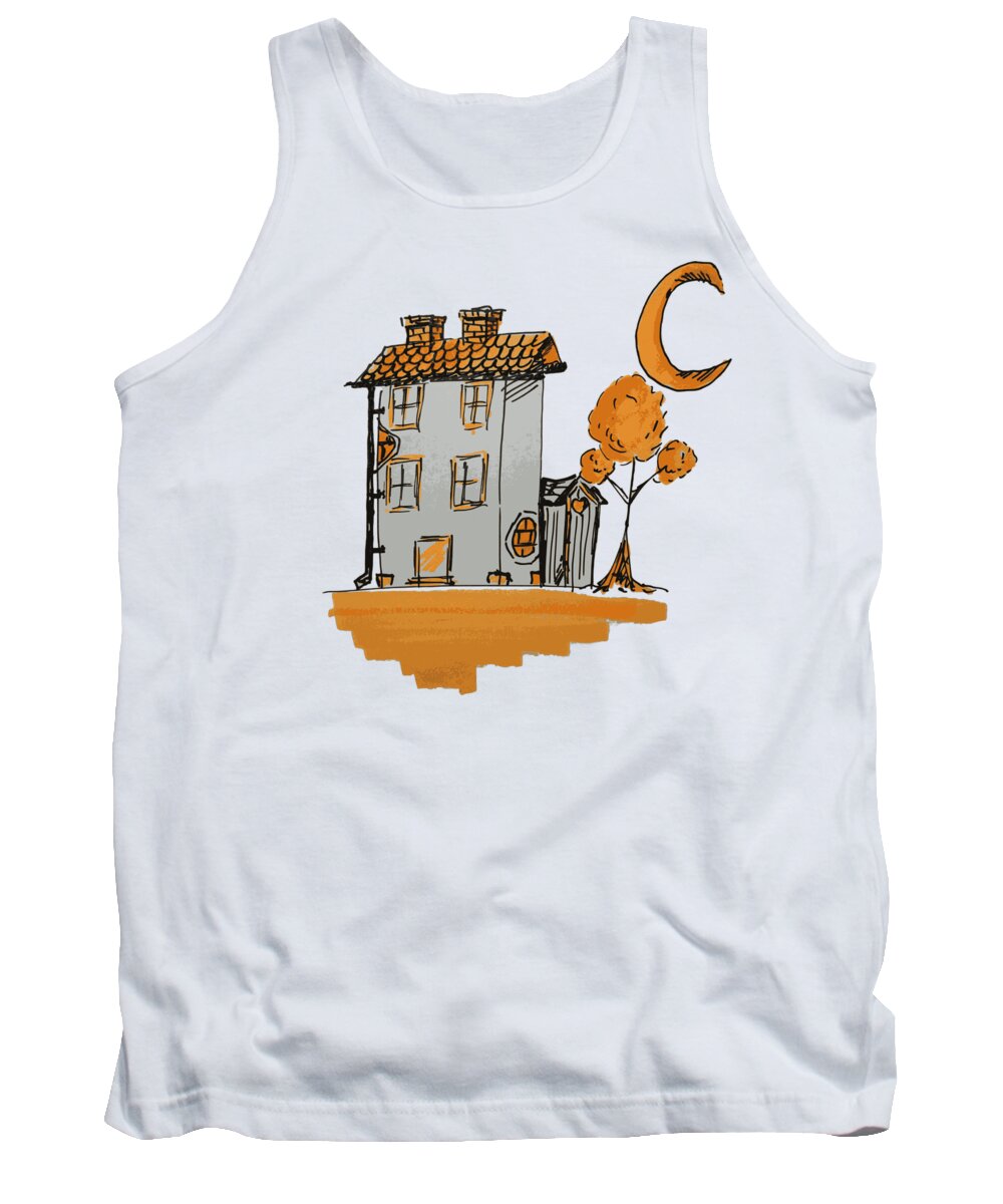 House Tank Top featuring the digital art House and moon by Piotr Dulski