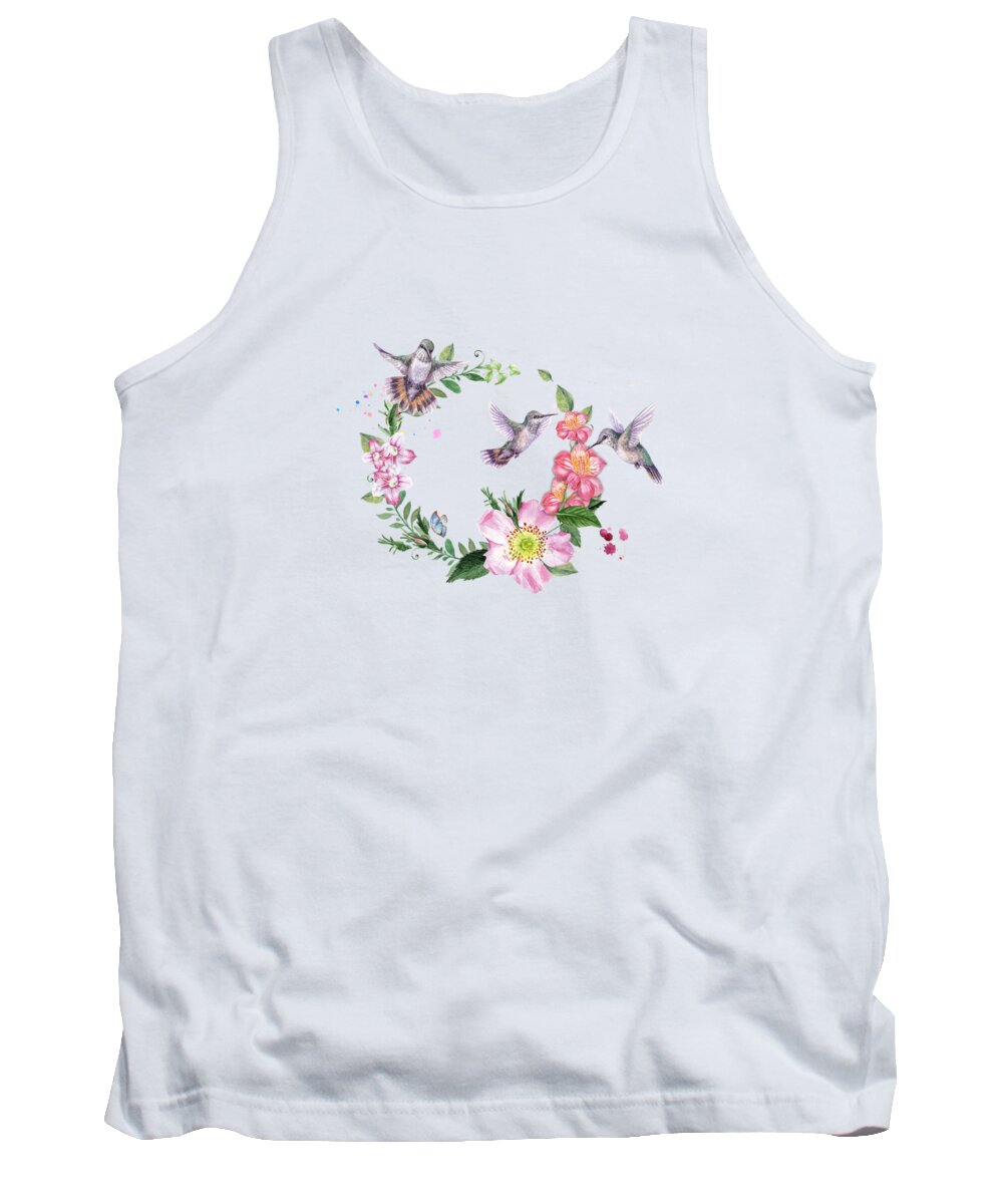 Hummingbirds Tank Top featuring the photograph Hummingbird Wreath in Watercolor by Lynn Bauer