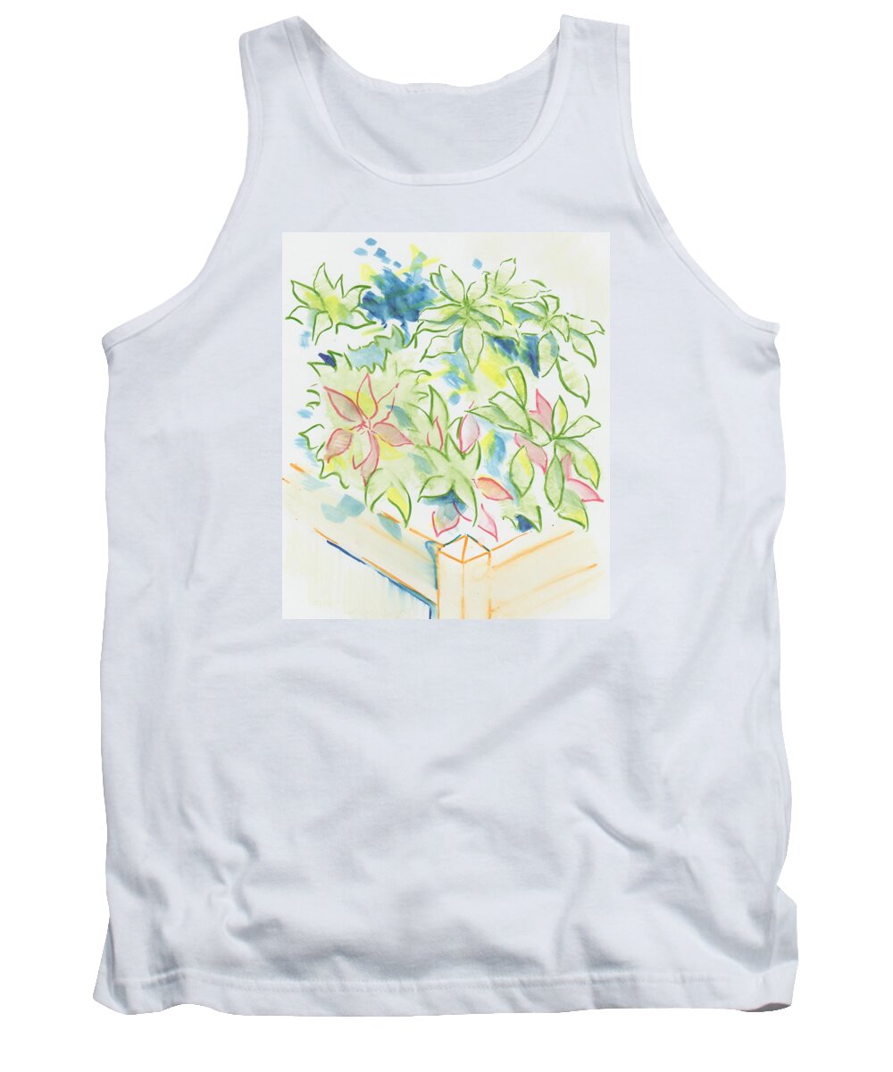 Hydrangea Tank Top featuring the painting Hydrangea Plant Growing Out of a Square Wooden Planter by Mike Jory