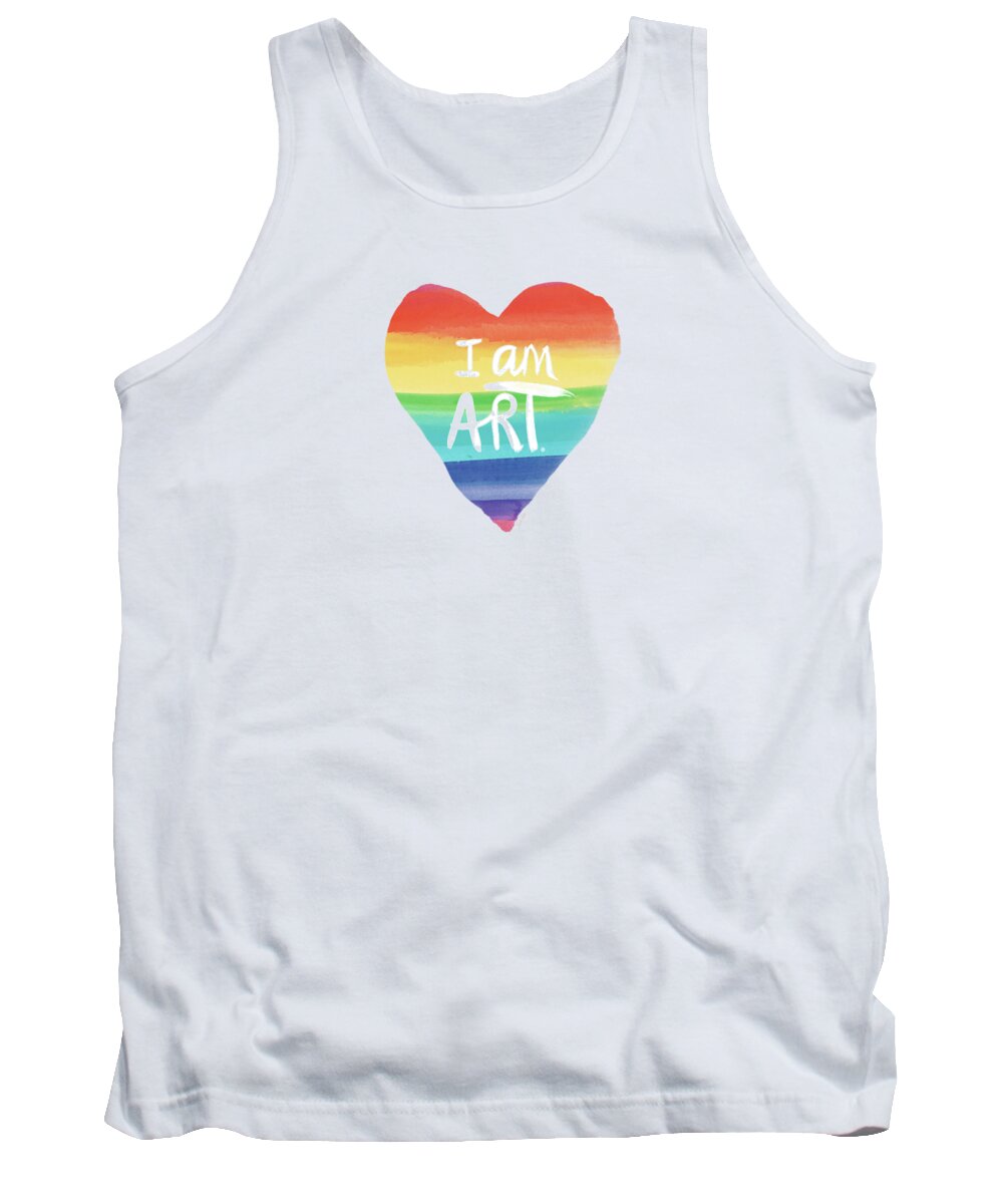 Rainbow Tank Top featuring the painting I AM ART Rainbow Heart- Art by Linda Woods by Linda Woods