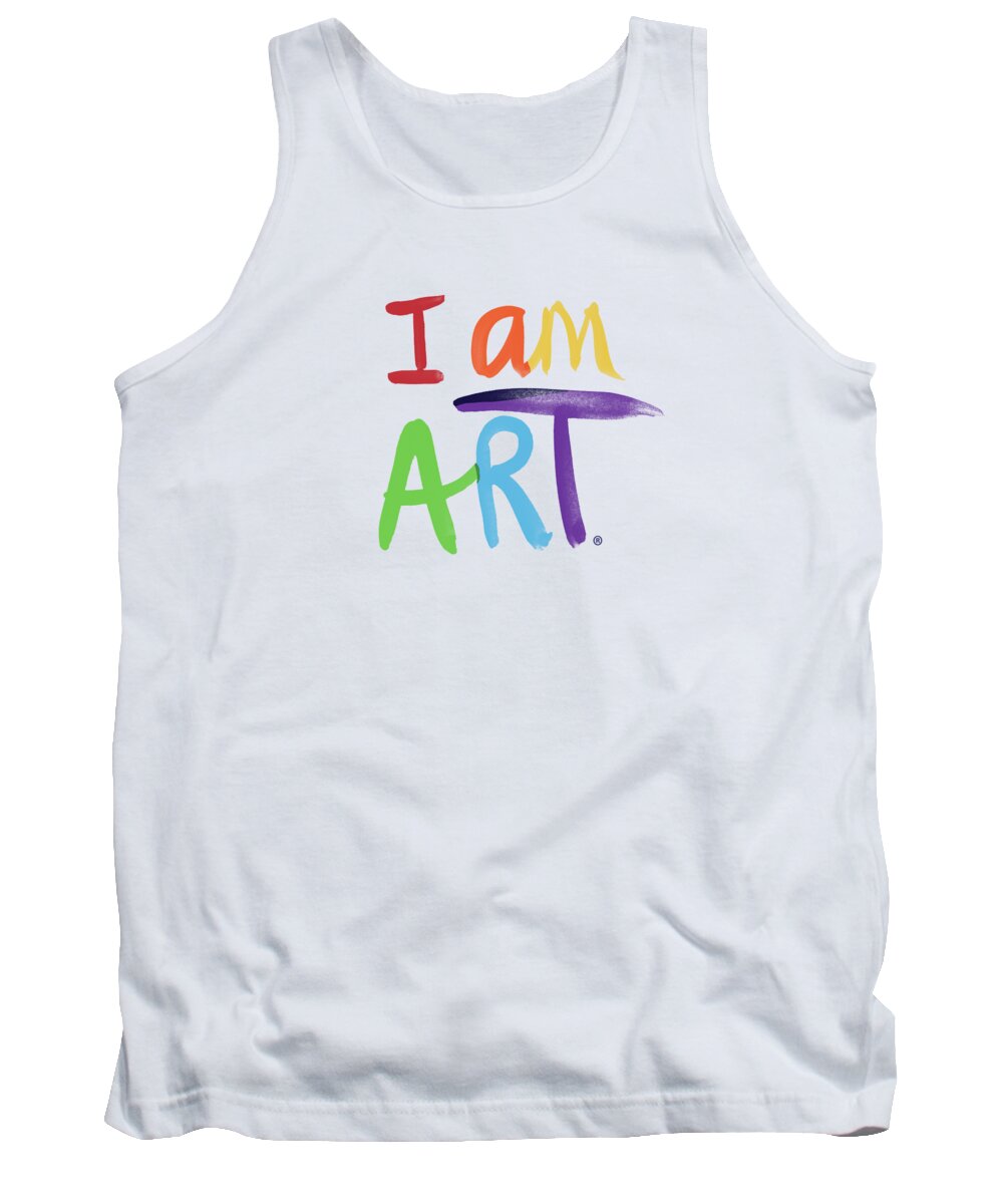 Rainbow Tank Top featuring the painting I AM ART Rainbow Script- Art by Linda Woods by Linda Woods