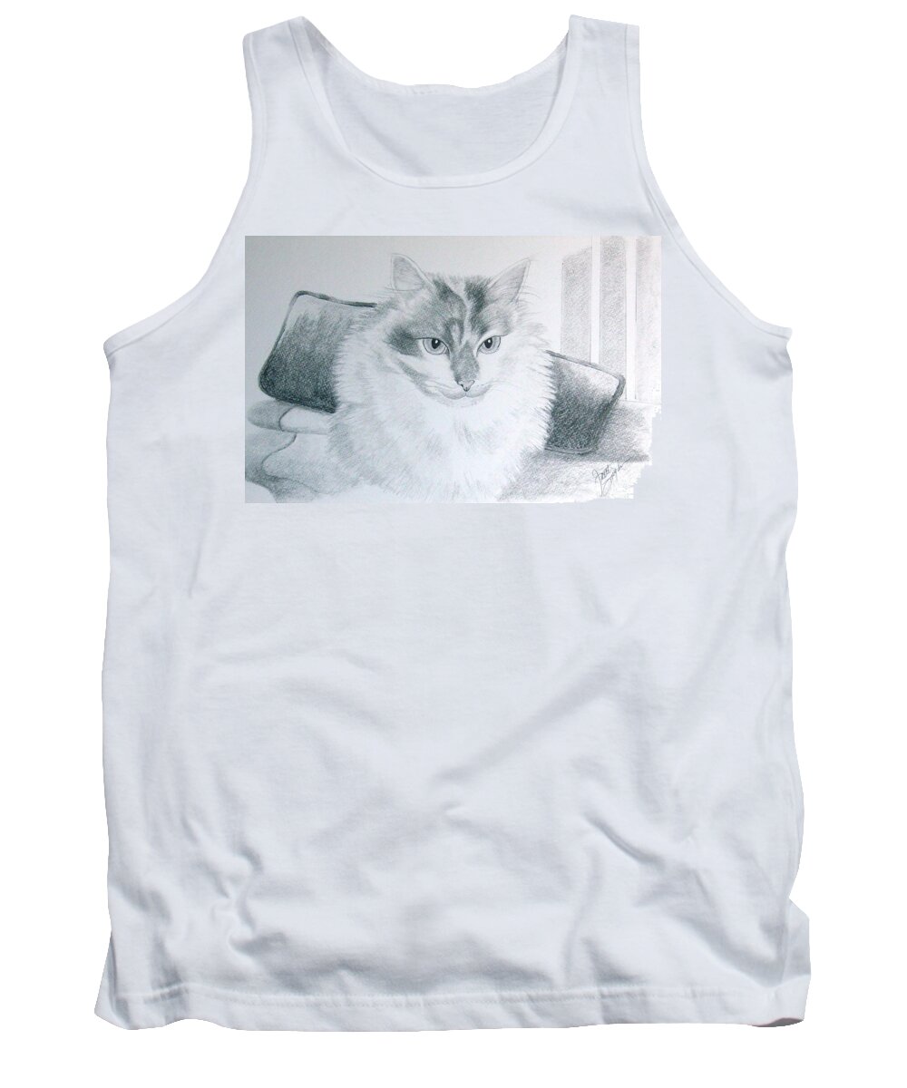 Cat Tank Top featuring the drawing Idget by Joette Snyder