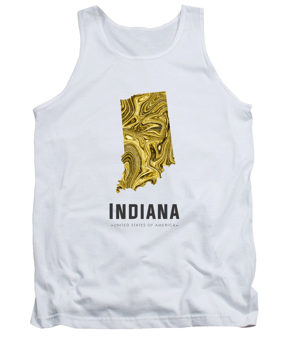 Indiana Tank Top featuring the mixed media Indiana Map Art Abstract in Gold Yellow by Studio Grafiikka