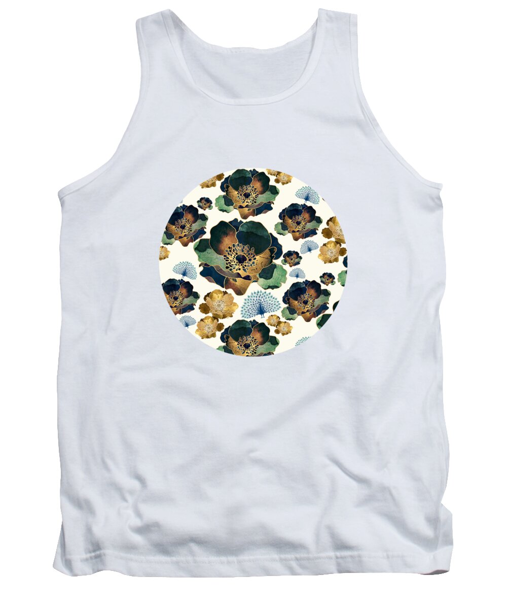 Indigo Tank Top featuring the digital art Indigo Flowers and Peacocks by Spacefrog Designs