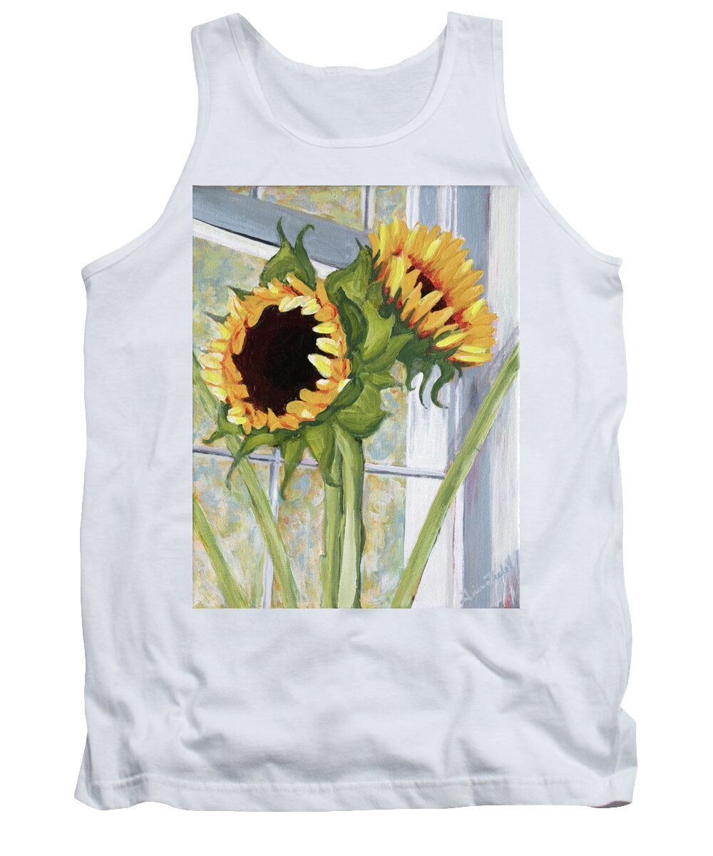 Sunflower Tank Top featuring the painting Indoor Sunflowers II by Trina Teele