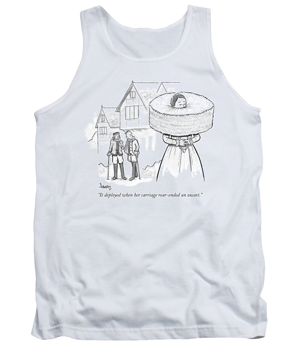 it Deployed When Her Carriage Rear-ended An Oxcart. Tank Top featuring the drawing It deployed when her carriage rear ended an oxcart by Benjamin Schwartz