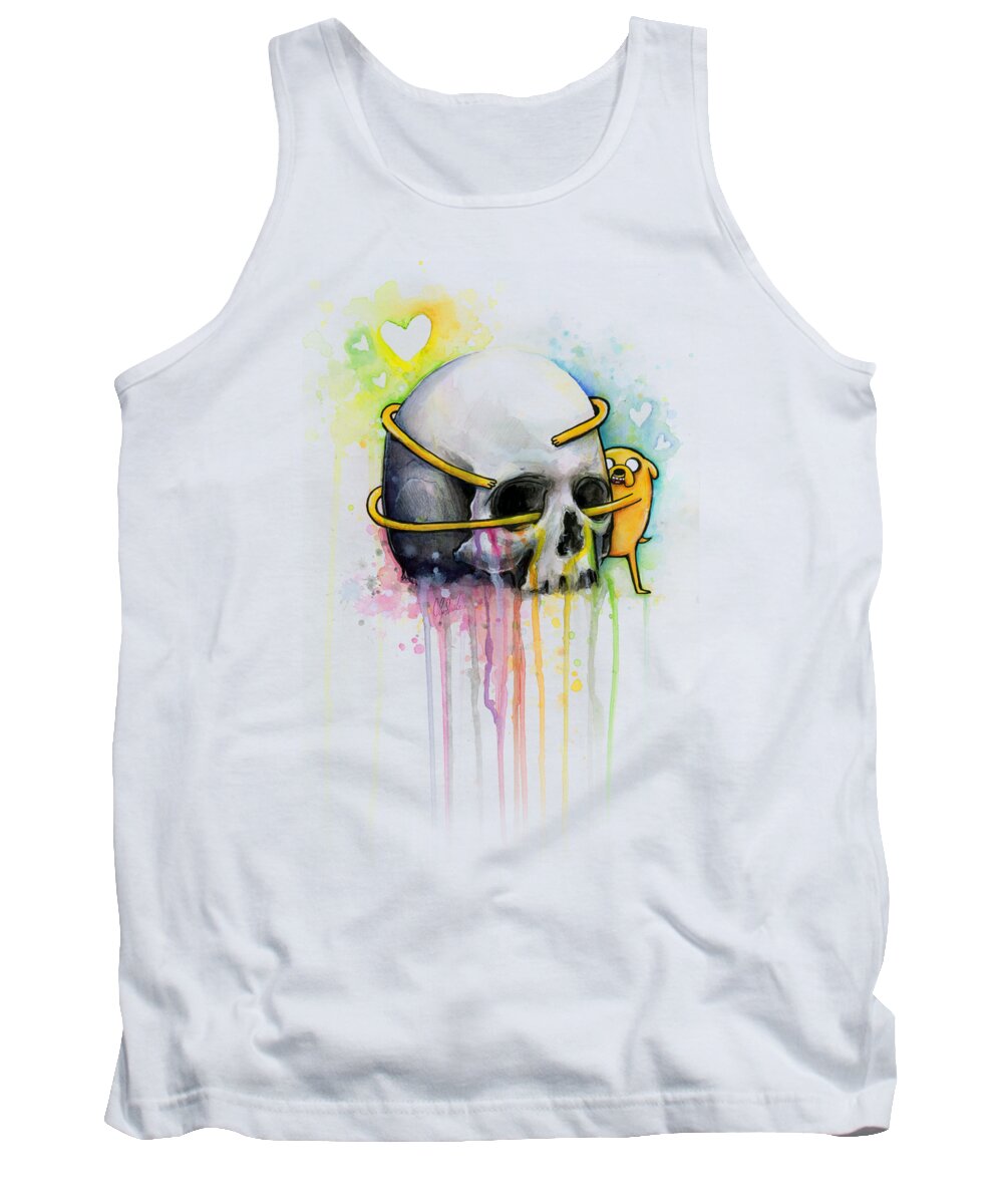Adventure Time Tank Top featuring the painting Jake the Dog Hugging Skull Adventure Time Art by Olga Shvartsur