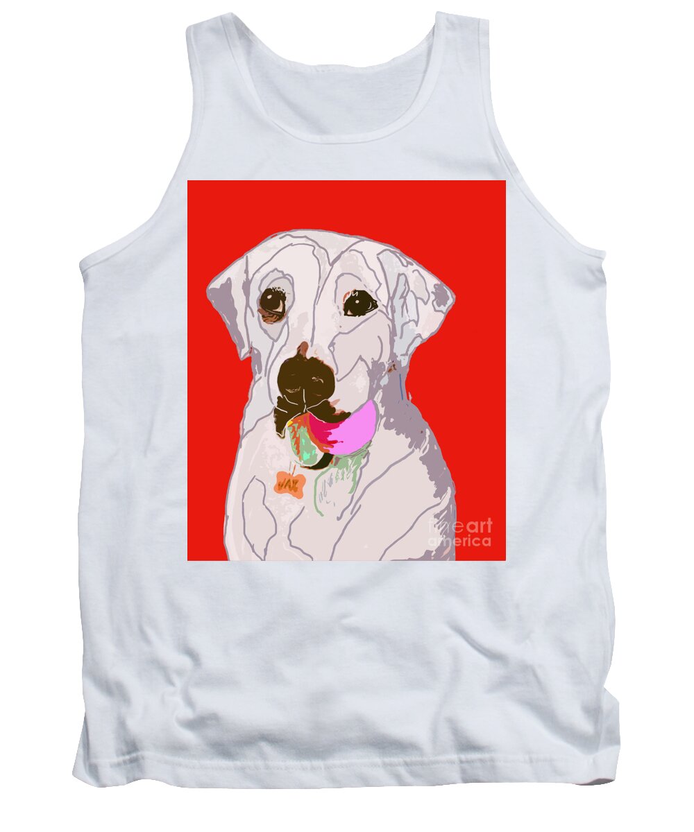 Labrador Tank Top featuring the digital art Jax With Ball in red by Ania M Milo