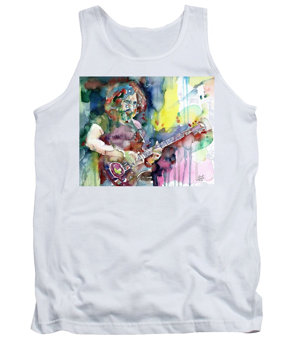 Jerry Garcia Tank Top featuring the painting JERRY GARCIA - watercolor portrait.16 by Fabrizio Cassetta