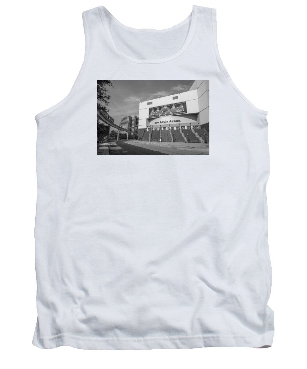 Detroit Tank Top featuring the photograph Joe Louis Arena Black and White by John McGraw