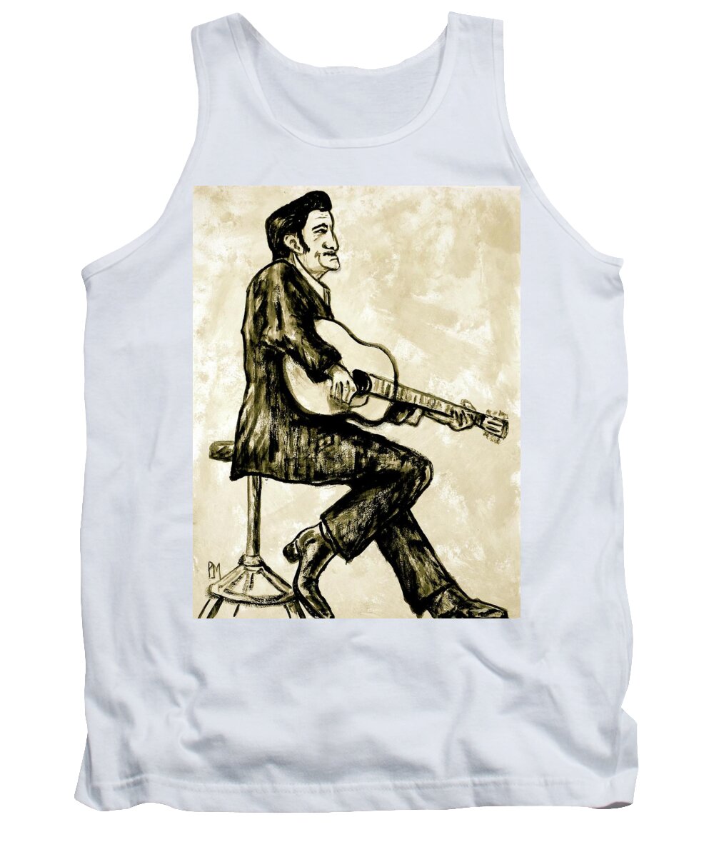 Johnny Cash Tank Top featuring the painting Johnny Cash II by Pete Maier