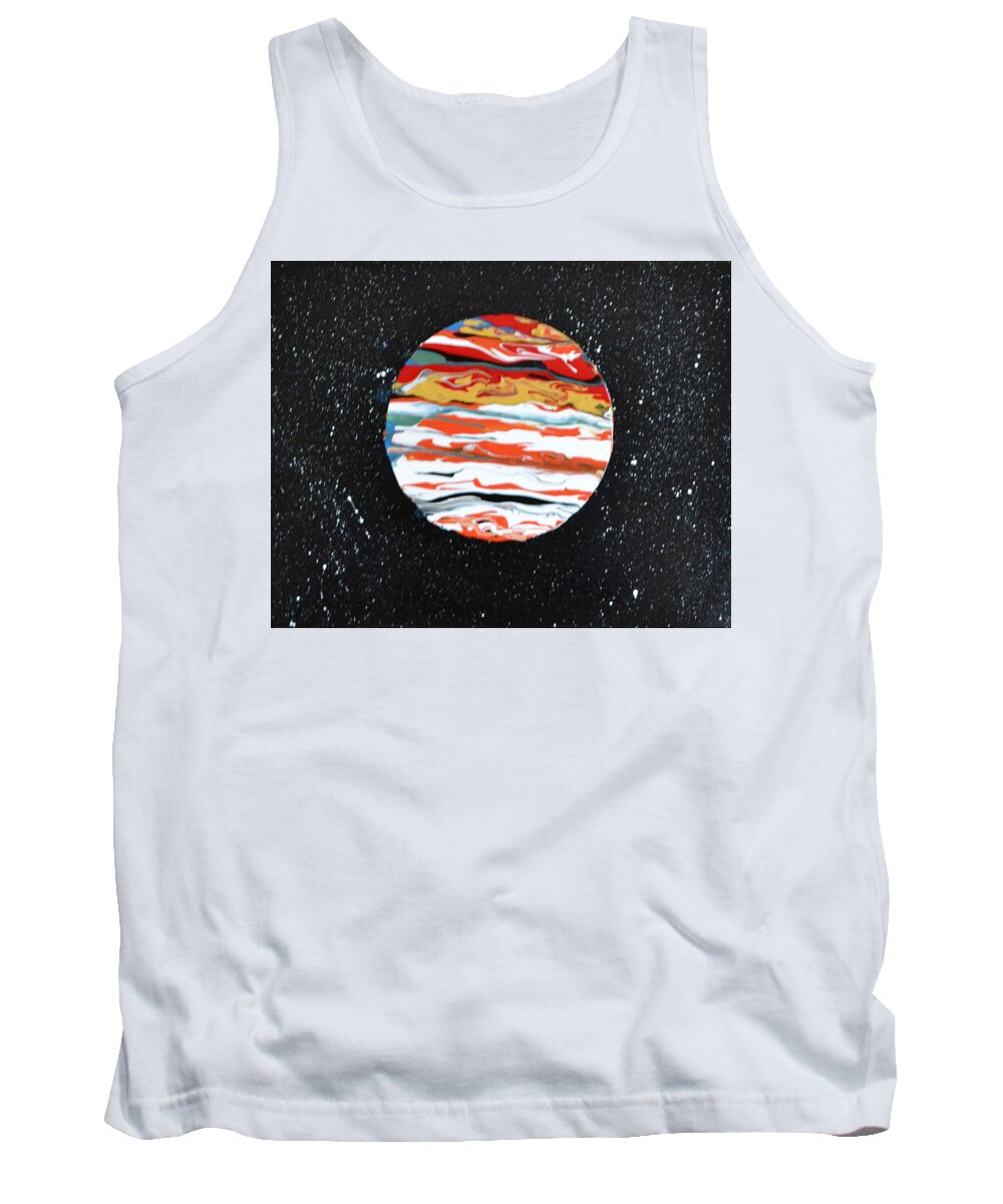 This Is A Abstract Painting Of The Planet Jupiter. The Flow Technique Was Used With Acrylic Colors. The Five Acrylic Colors Used Were Poured In A Circle Area Tilted To Get This Affect. The Distant White Stars Were Also Included In This Painting. Tank Top featuring the painting Jupiter by Martin Schmidt