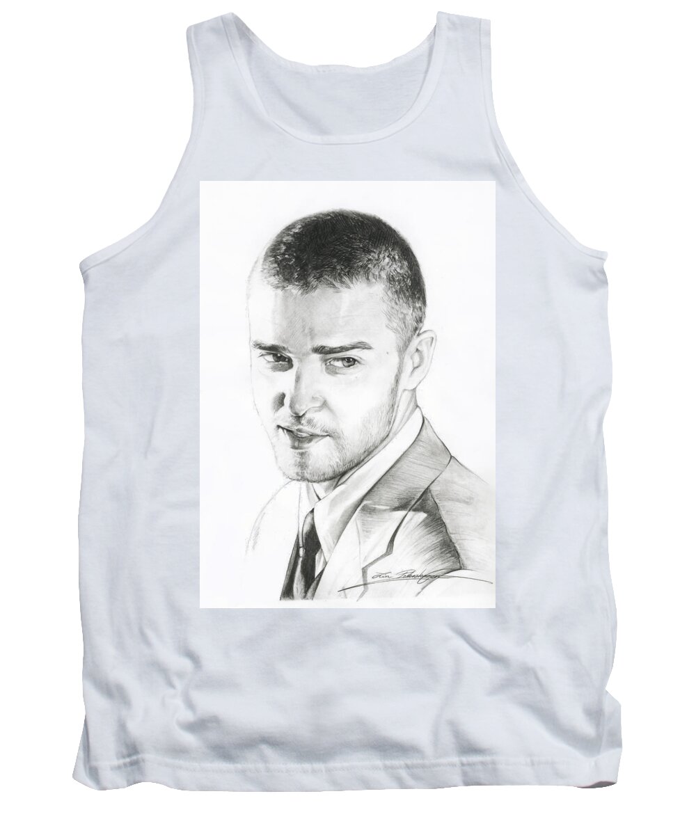 Lin Petershagen Tank Top featuring the drawing Justin Timberlake Drawing by Lin Petershagen