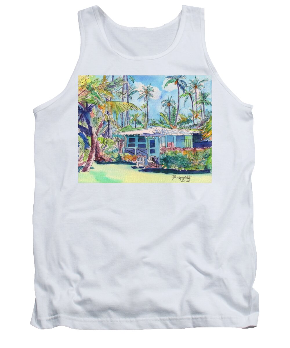 Plantation Cottage Tank Top featuring the painting Kauai Blue Cottage 2 by Marionette Taboniar