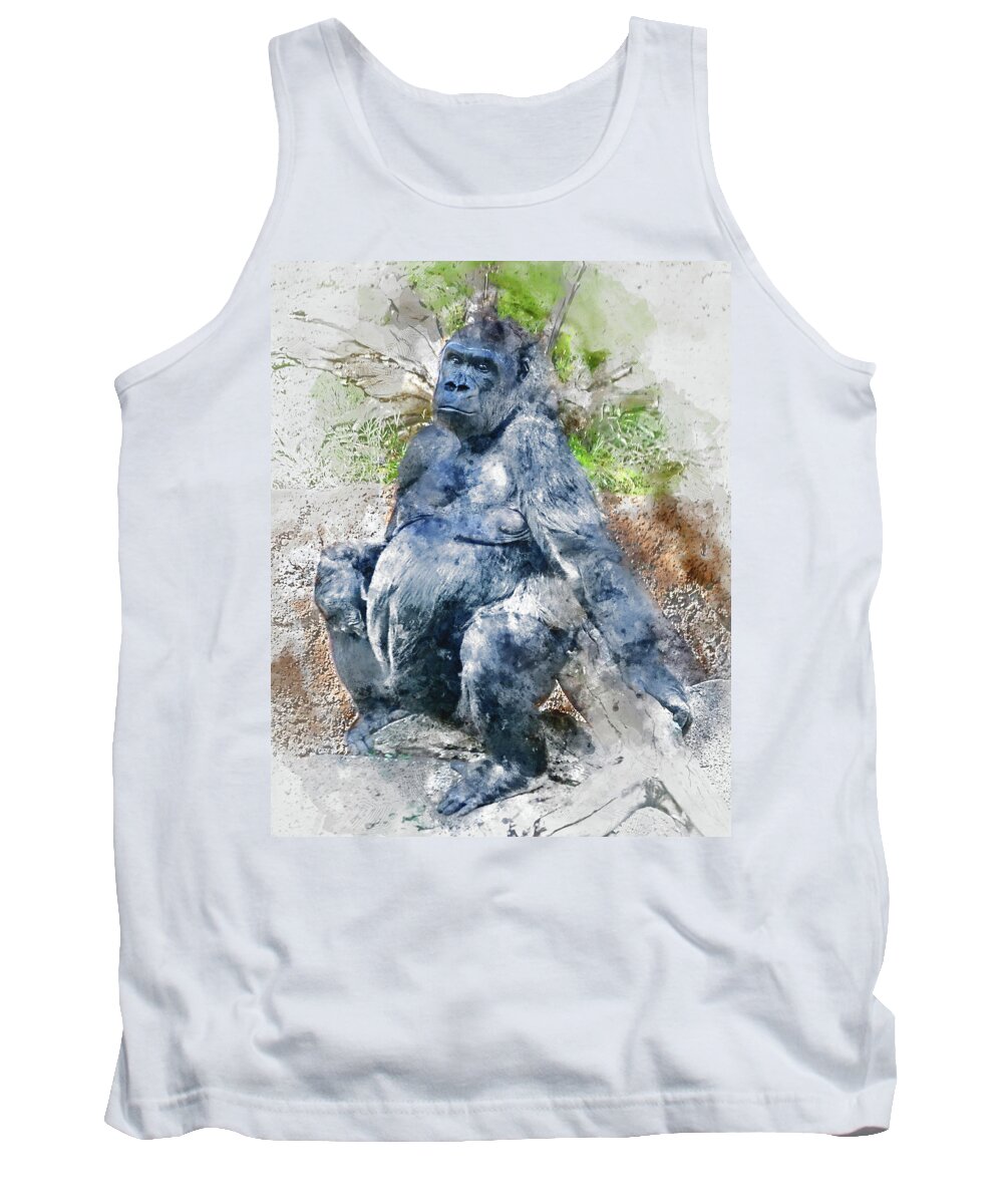 Gorilla Tank Top featuring the photograph Lady Gorilla Sitting Deep in Thought by Anthony Murphy