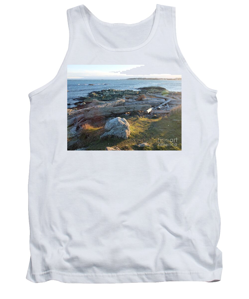 It Was Late Afternoon Standing Out By Cattle Loop Point In Victoria Bc. We Had Just Finished With The Windstorms And Arctic Outflows Leaving Behind Lots For Crafters And Artists To Peruse Through On The Beaches. Tank Top featuring the photograph Late In The Day by Ida Eriksen