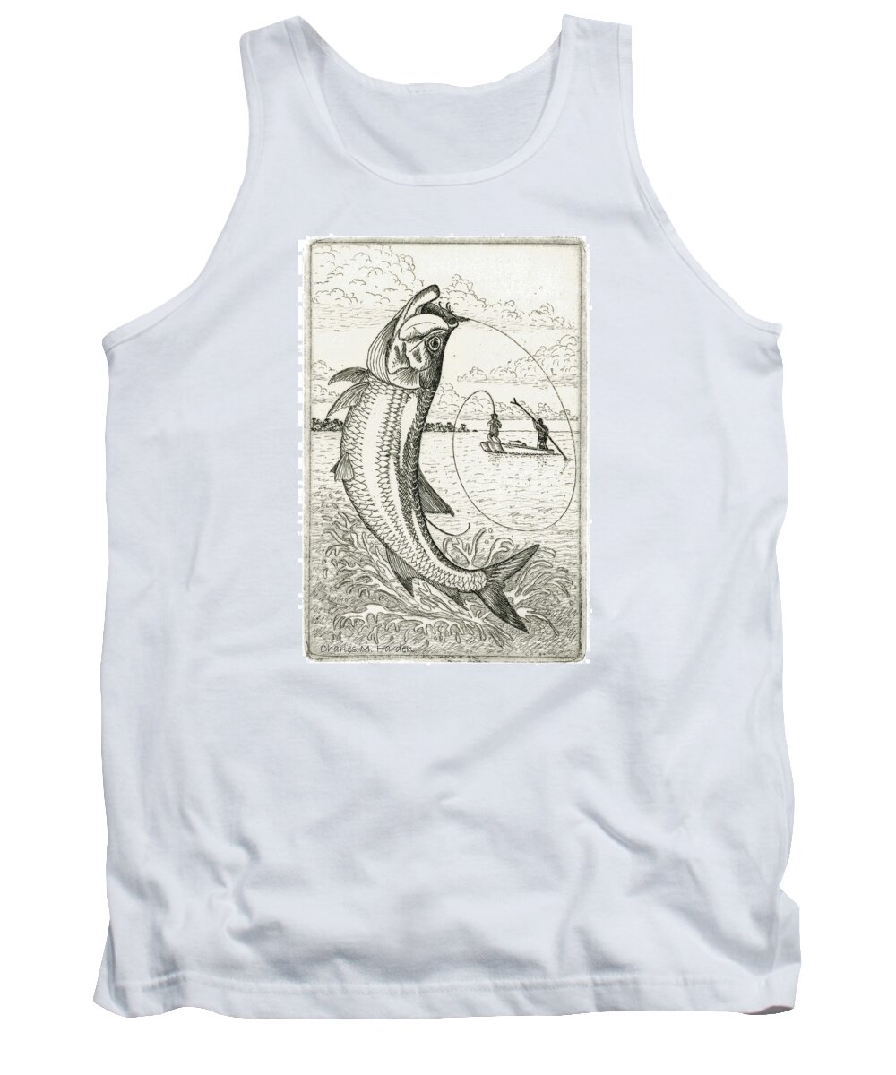 Charles Harden Tank Top featuring the drawing Leaping Tarpon by Charles Harden