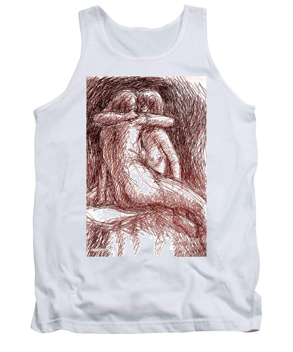 Lesbian Tank Top featuring the drawing Lesbian Sketches 1b by Gordon Punt