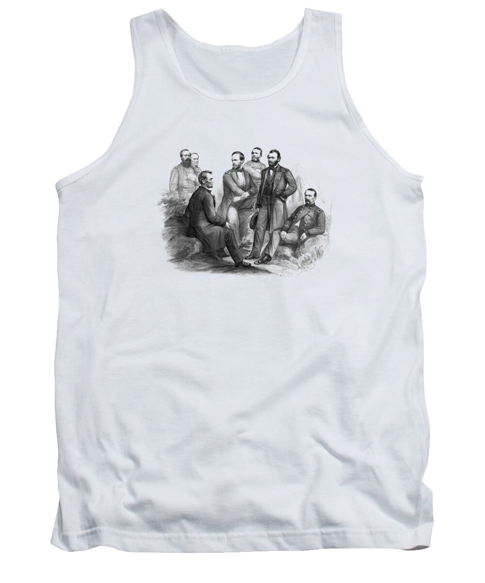 Civil War Tank Top featuring the drawing Lincoln and His Generals Black and White by War Is Hell Store