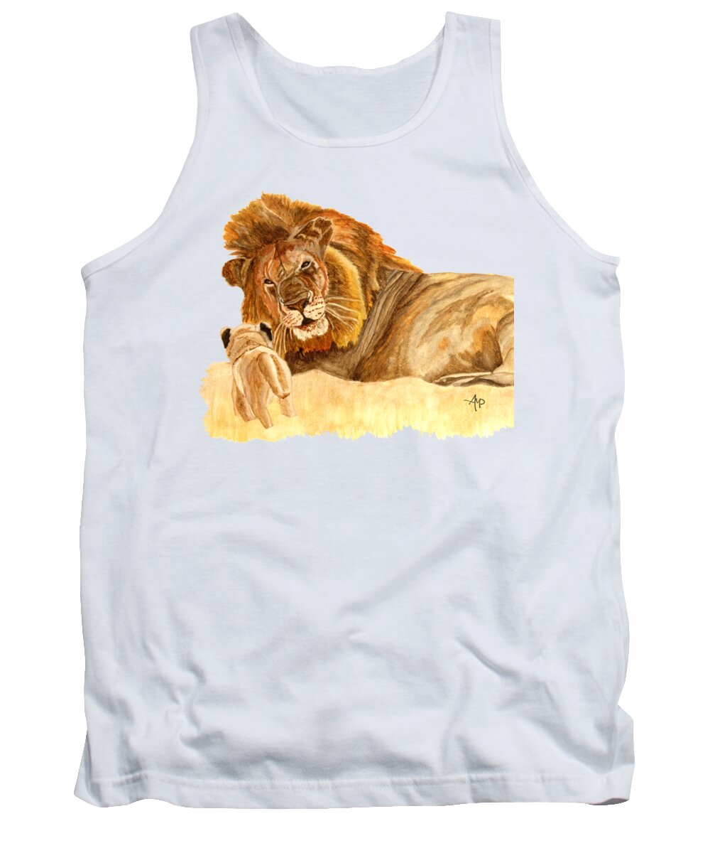 Lion Tank Top featuring the painting Lions by Angeles M Pomata
