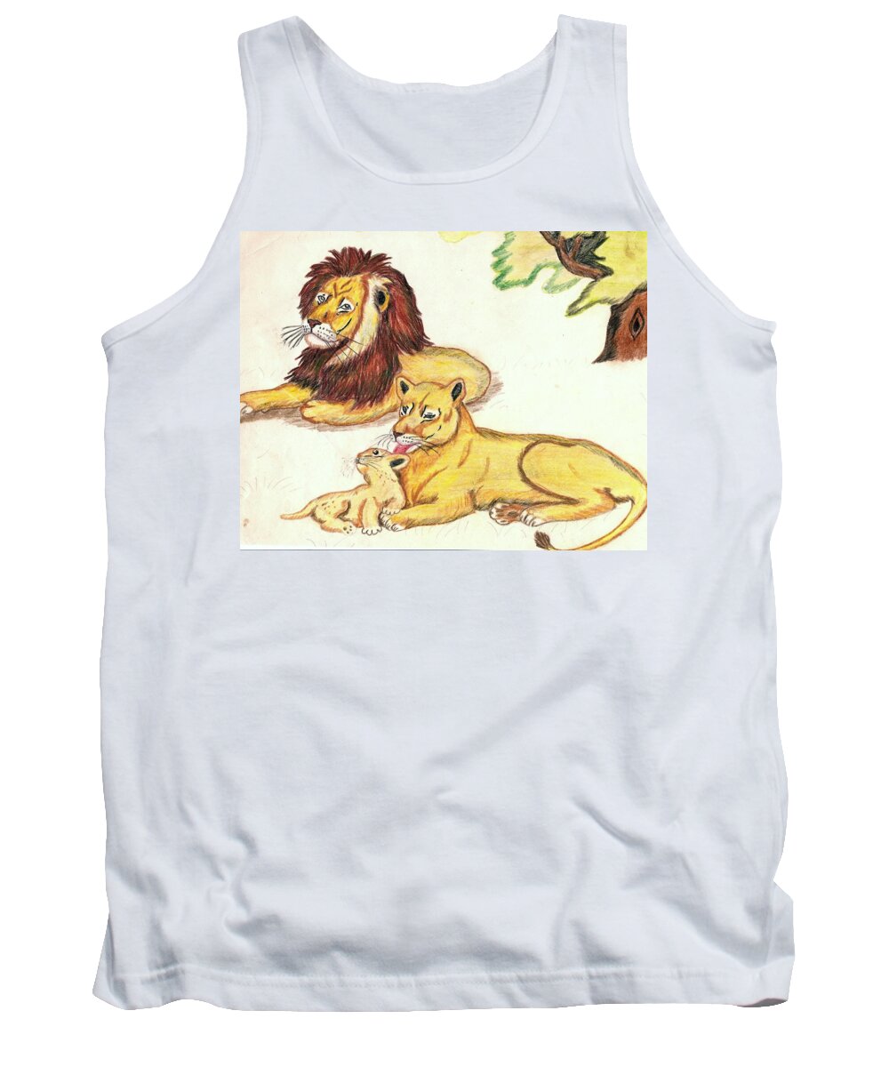 Lions Tank Top featuring the drawing Lions of the tree by George I Perez
