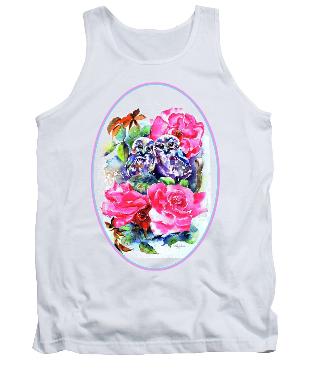 Bird Tank Top featuring the painting Little Saw Whet Owls by Isabel Salvador