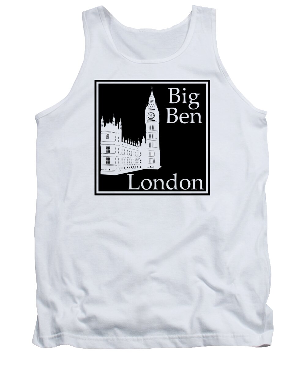 Big Ben Tank Top featuring the digital art London's Big Ben in Black by Custom Home Fashions